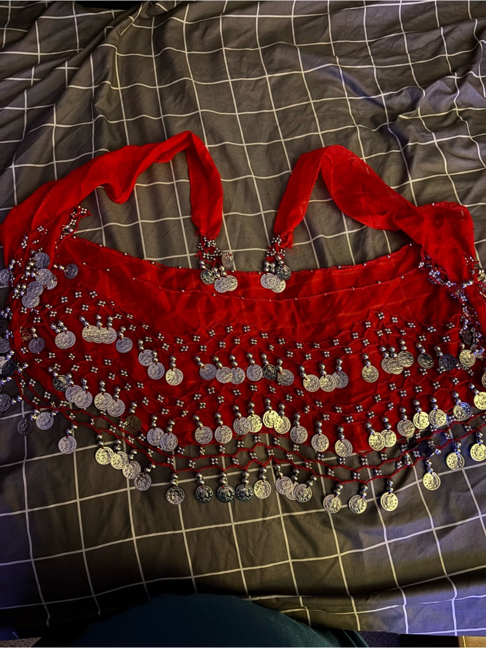 Red Coin Fringe Belly Dance Hip Scarf